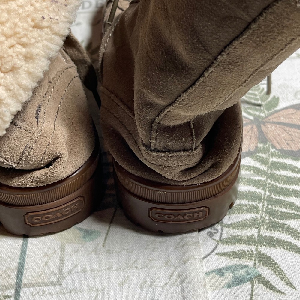 Coach Taupe & Cream Shearling-Lined Winter Boots - Picture 4 of 9